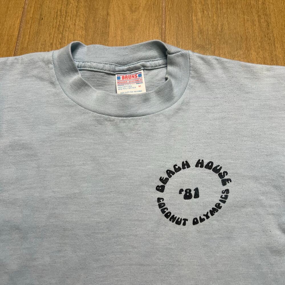 Vintage 80s Beach House ’81 Coconut Olympics T Shirt USA Single‎ Stitch Medium